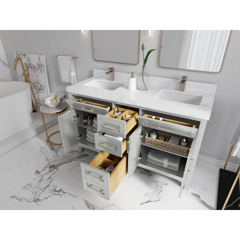 Ensemble de meuble-lavabo double 60 po Cambridge, Calacatta Laza