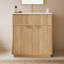Meuble-lavabo sur pied de 76 cm (30 po) avec lavabo simple, portes cannelées et rangement, naturel-505760989-506938091