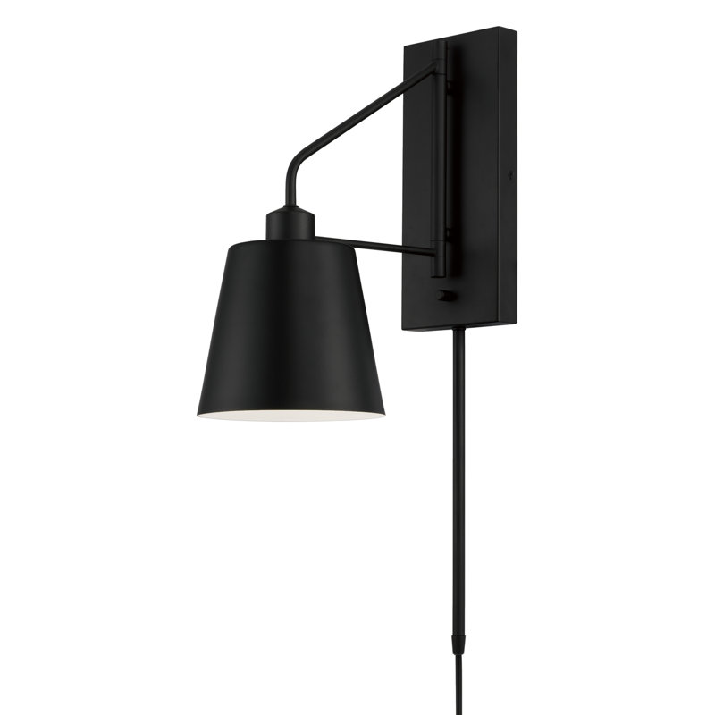 Alden Steel Plug-in Swing Arm Sconce, Matte Black