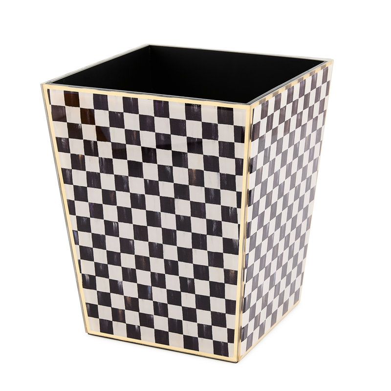 Mocha Check Glass Waste Bin, Black/White/Gold