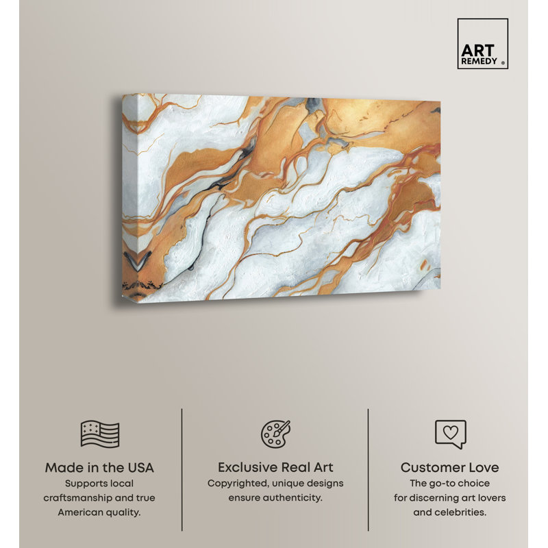 Gold and White Marble Abstract Canvas Wall Art, 24" x 16"