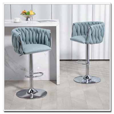 Ensemble de 2 tabourets de bar pivotants en tissu à 360 ° avec dossier tissé et repose-pieds