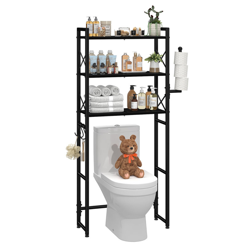 Support de rangement au-dessus de la toilette avec porte-papier hygiénique, Noir