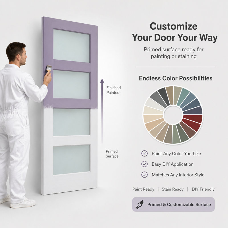 Dalle de porte intérieure en verre givré blanc apprêté 4-Lite, 30 po X 80 po, 30" x 80", Réversible