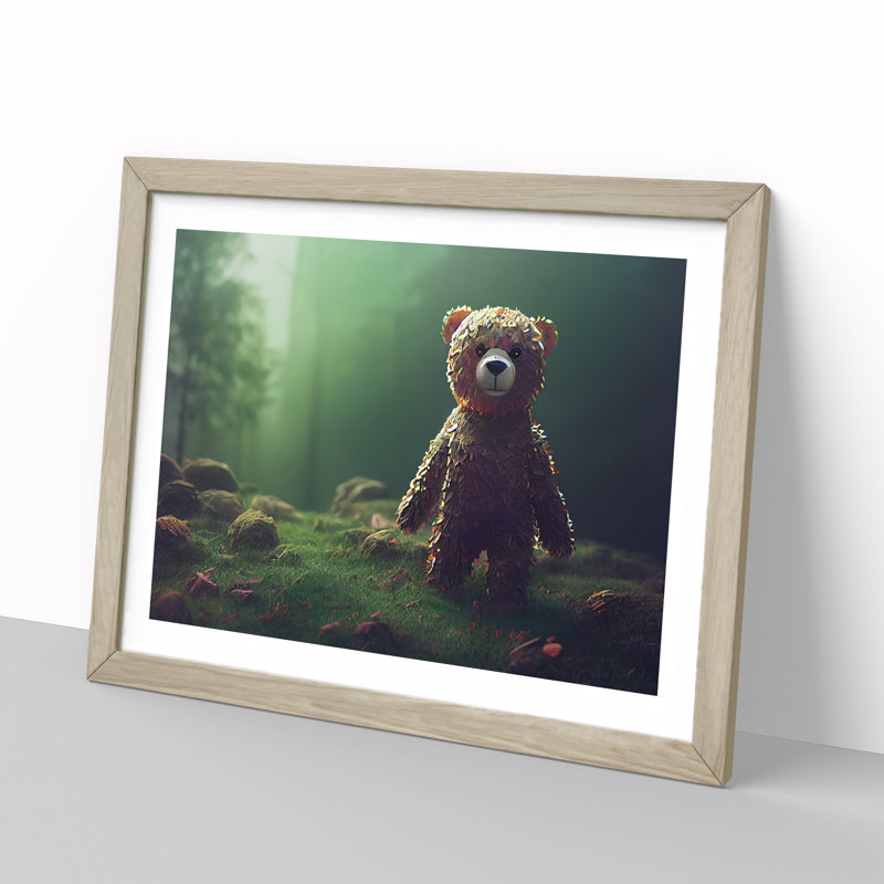 Sublime Teddy Bear - Single Picture Frame Print, 25cm H x 34cm W x 2cm D, Oak Framed