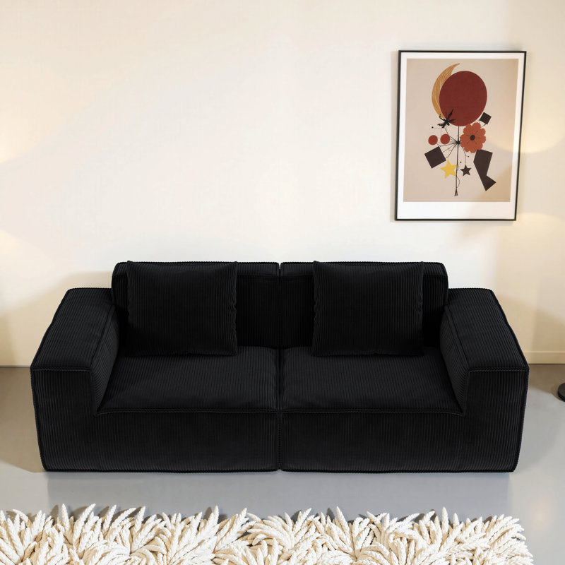 Canapé d'intérieur, canapé rembourré pour le salon, H 28,32 po x l 86,62 po x P 39,42 po, 2, Noir