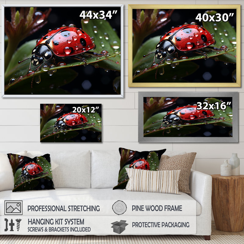 «Rainy Ladybugs Lullaby I», reproduction sur toile, Toile tendue, H 24 po x l 32 po x P 1 po
