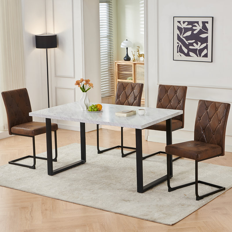 Upholstered Dining Chair with 8.5CM Thick Seat, 4, Suede Brown
