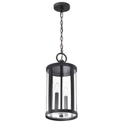 Bahaddin - lanterne suspendue 2 lumières - noir mat avec verre bullé transparent
