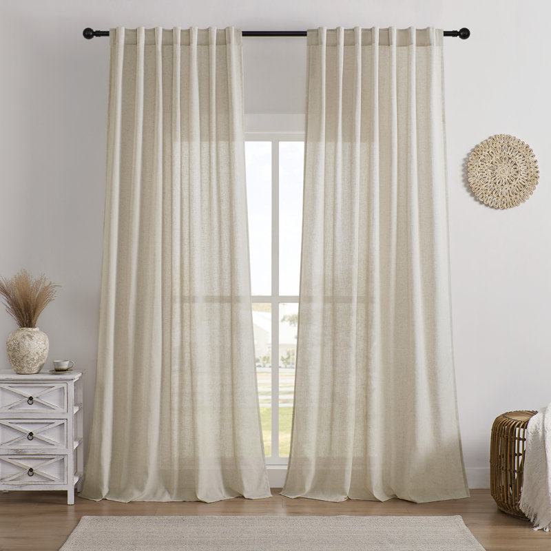  Draycott Semi Sheer Back Tab Curtain Panel Pair, Beige, 52" W x 96" L