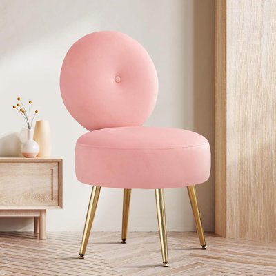 Furniliving Armless Vanity Chair for Makeup Room, Velvet Vanity Stool with Back, Living Room Chair with Solid Metal Legs for Bedroom, Study Room, Vanity()