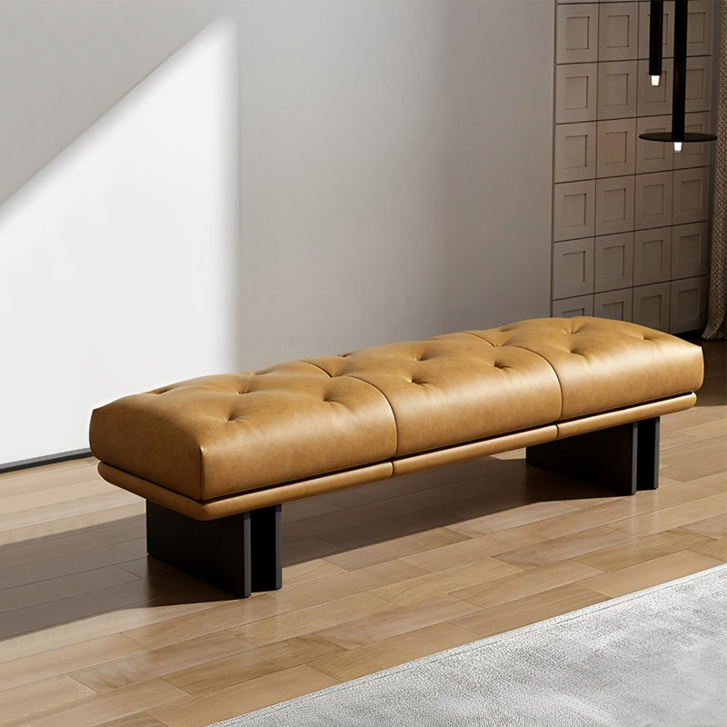 Banc rembourré en cuir Shanique, H 16,53 po x l 70,86 po x P 19,68 po, Orange