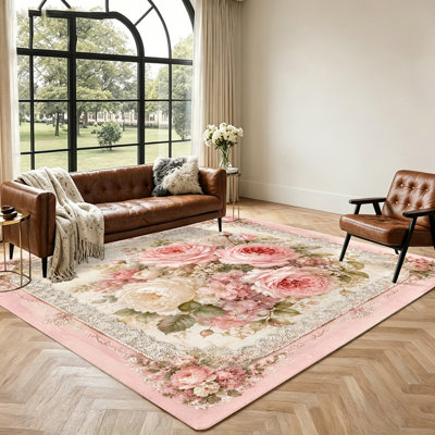 Tapis vintage à motif floral, motif de roses romantiques, tapis shaggy doux et moelleux, résistant aux taches, antidérapant et lavable à la machine, tapis d'intérieur pour salon, chambre, entrée, bureau et salle à manger