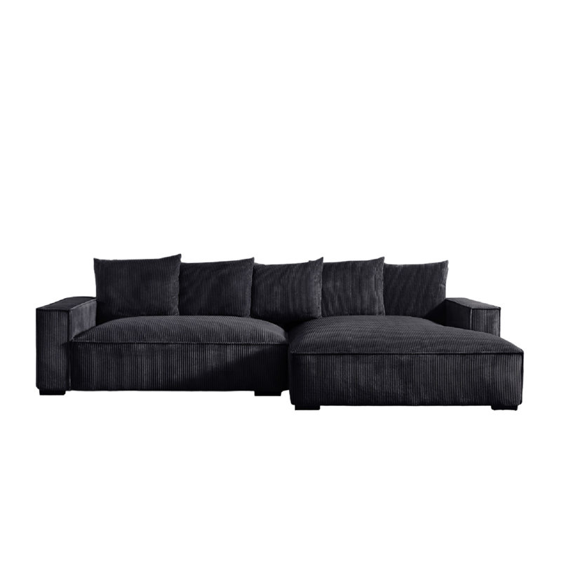 Oversized sectional, Right Hand Facing, Black Corduroy