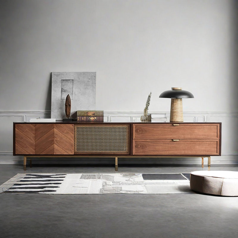Meuble télé rétro pour petit salon, H 21,7 po x L 86,6 po x l 17,7 po