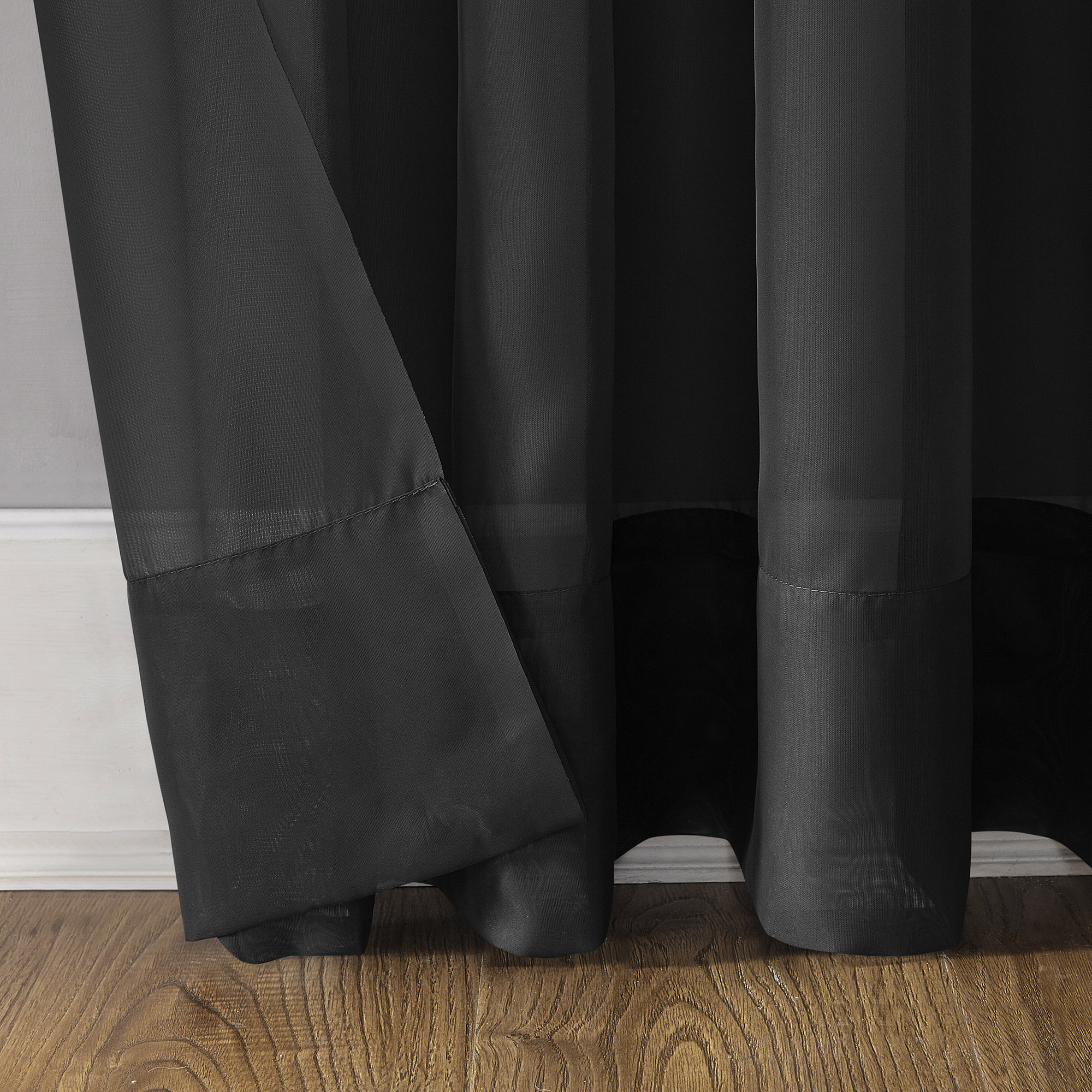 Sheer Single Curtain Panel, 59" W x 95" L, Black