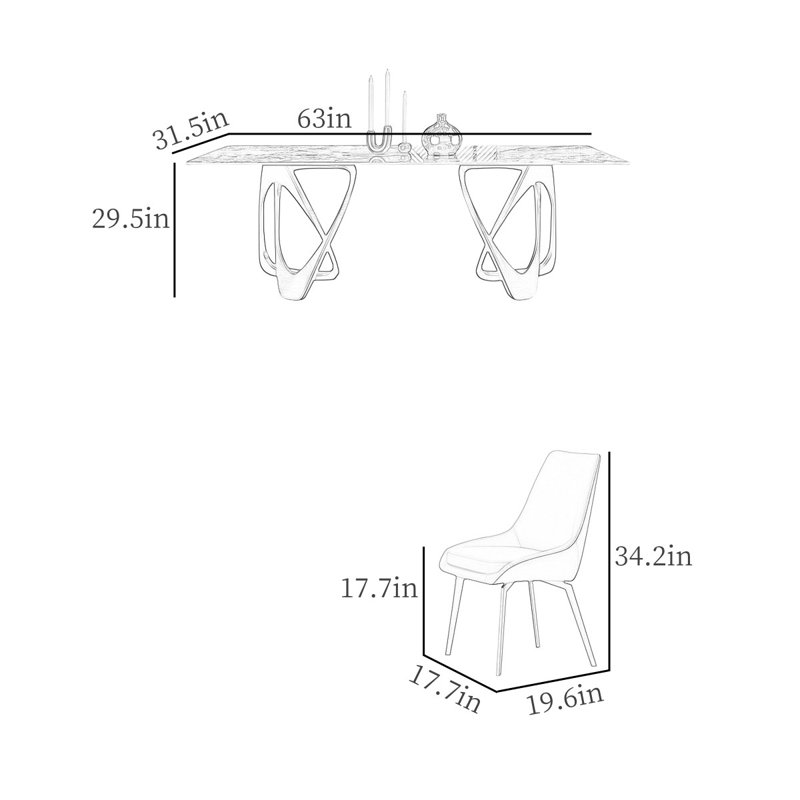Ensembles de table de salle à manger Modern, H 29,5 po x L 63 po x l 31,5 po