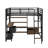 Full Size Loft Bed With Desk And Light, Metal Loft Bed With Storage Shelves, Wardrobe And Drawers-1562092259