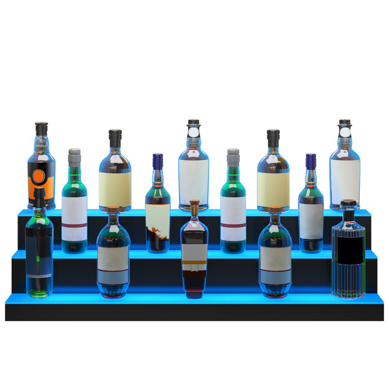 Étagère de bar en acrylique à 3 niveaux avec éclairage DEL de 40 pouces, télécommande RF, 7 couleurs statiques, modes musicaux, minuterie de 1 à 4 heures, 30 bouteilles, surface translucide éclairée, compatible avec les bouteilles d'alcool et dotée de 22 couleurs dynamiques et d'un affichage.