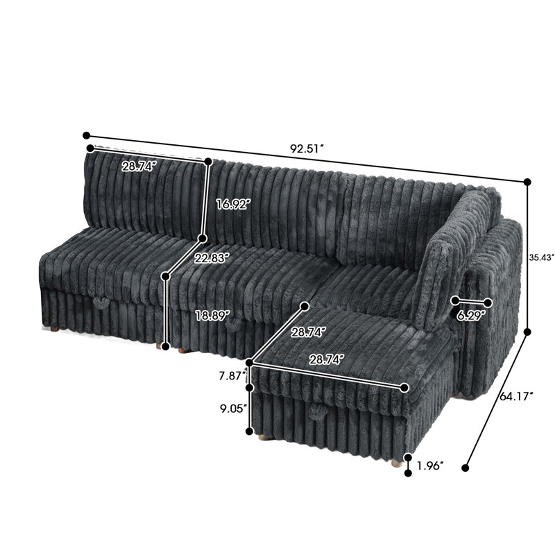 Upholstered 92.51'' Sectional, Grey