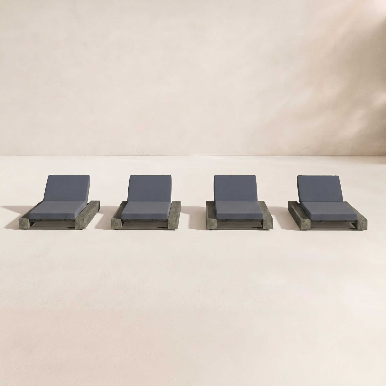 Donnie 39" Acacia Patio Chaise Lounge Set, Sandblast Gray Frame / Dark Gray Cushion, 4