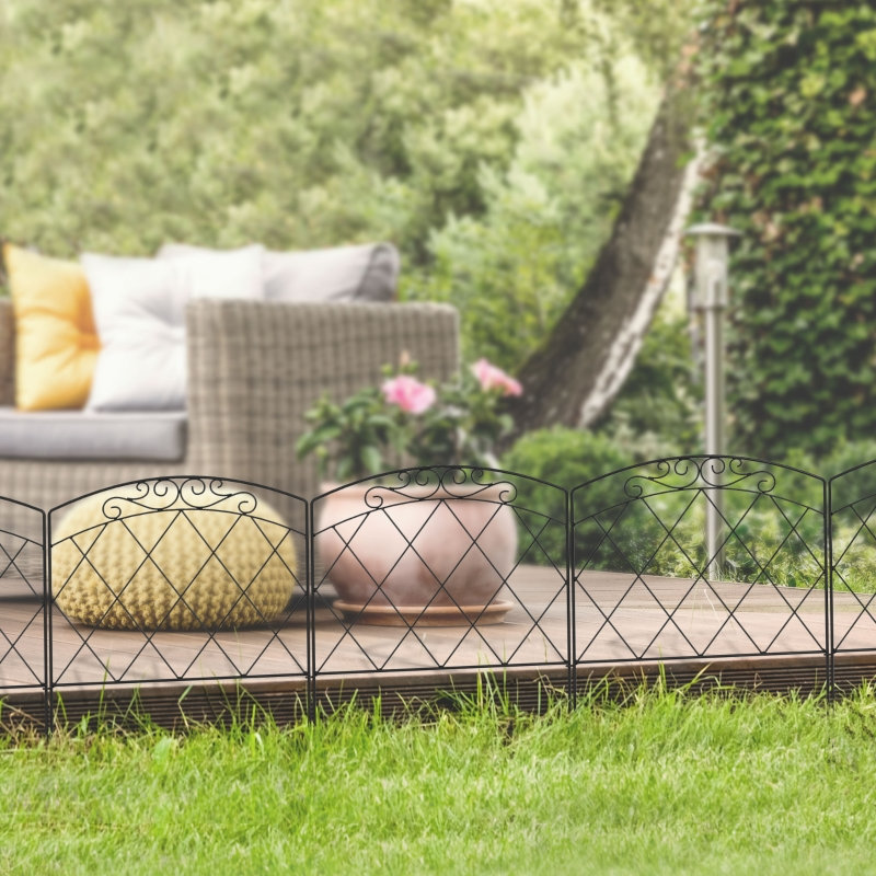 305cm Black Decorative Garden Fence with Circle Top, 80cm High Metal Wire Picket Fence Panels for Lawn Edging, Flower Bed, Stake-In Installation
