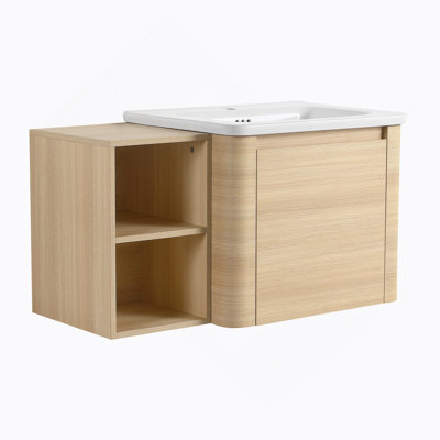 Meuble-lavabo mural 36 po avec lavabo en céramique, porte à fermeture en douceur et tablettes de rangement pour salle de bain moderne