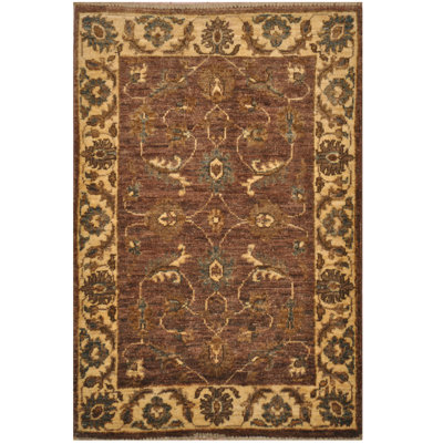 Tapis brun / beige en laine noué à la main de conception unique 2 pi x 3 pi Luak