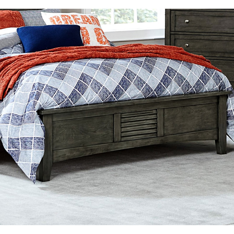 Full Size Transitional Bed With Decorative Gray Louvered Panel In Headboard And Design