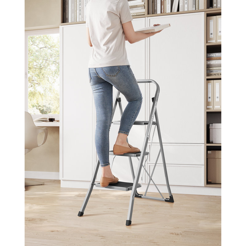 3 - Step Steel Folding Step Stool, Grey/Black
