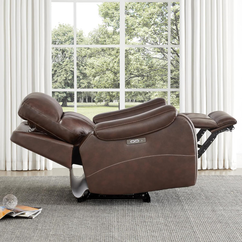 Power Zero Gravity Recliner – Genuine Leather, Adjustable Headrest, Hidden Cupholders, USB & Type-C, Dark Brown, Brown