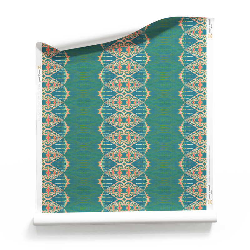 Elizabeth | Ornate Stripe Wallpaper Double Roll, Teal/Blue/Green/Pink/Orange