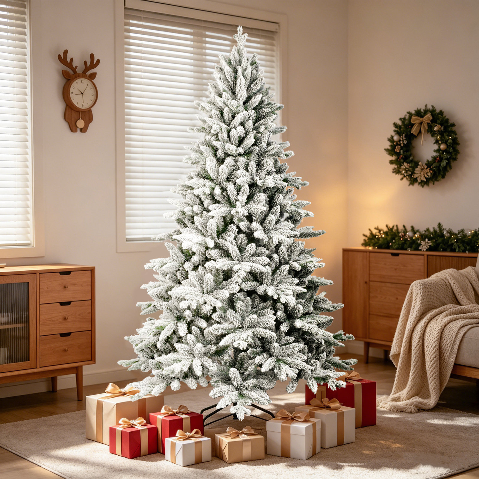 Flocked Pre-Lit Christmas Tree, 6' H
