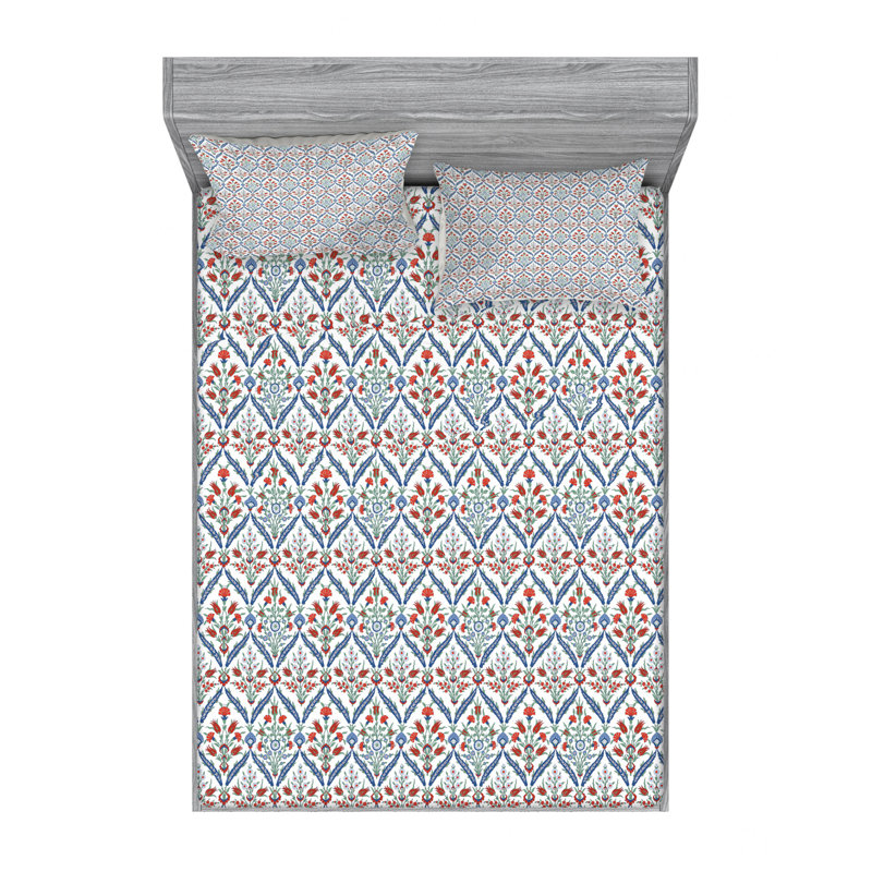 Microfiber Floral Sheet Set, Full/Double Sheet Set + Fitted Sheet + 2Pillowcase