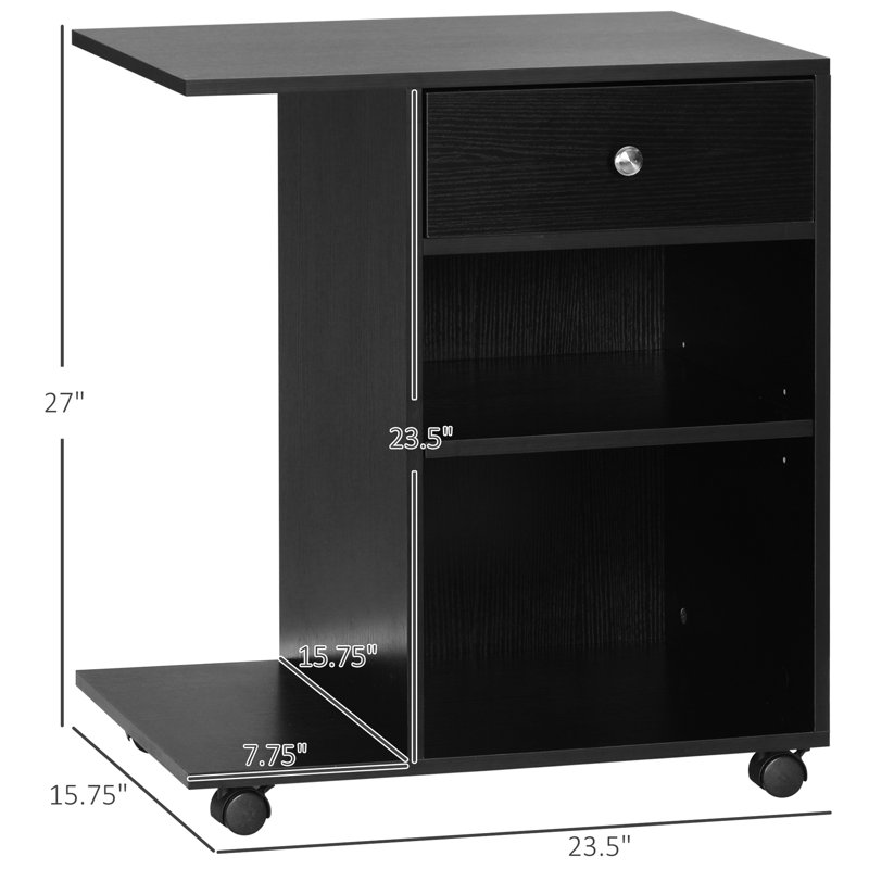 Bureau à roulettes pour imprimante avec tablette réglable et amplement de rangement pour les documents de bureau