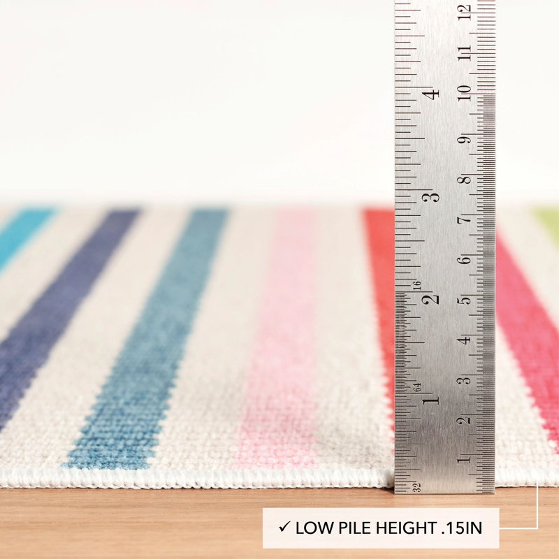 Rainbow Stripe Multi Machine Printed Washable Rug, Rectangle 3' x 5'