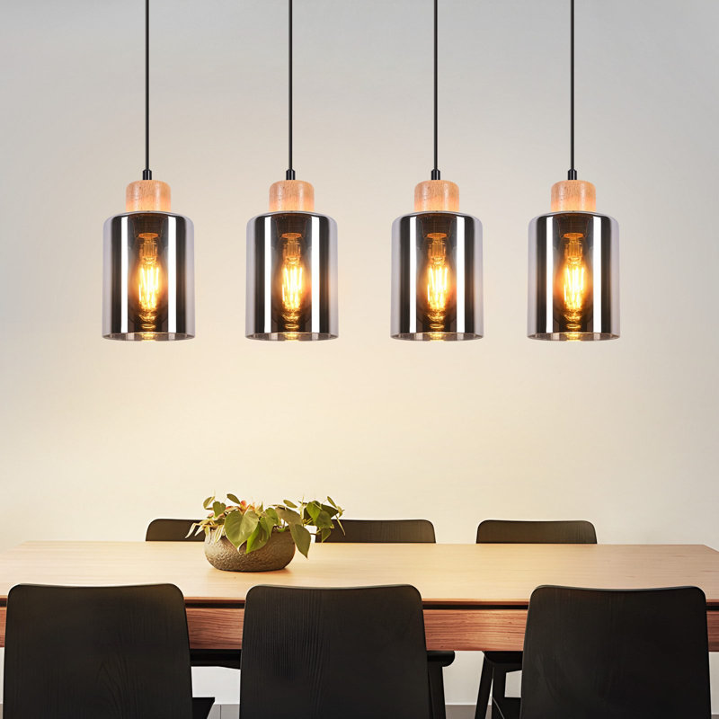 Pendant light dining table: Hanging lamp wood E27 dining table lamp hanging smoked glass vintage dining room lamp made of glass industrial kitchen hanging light for dining room living room - Without bulb