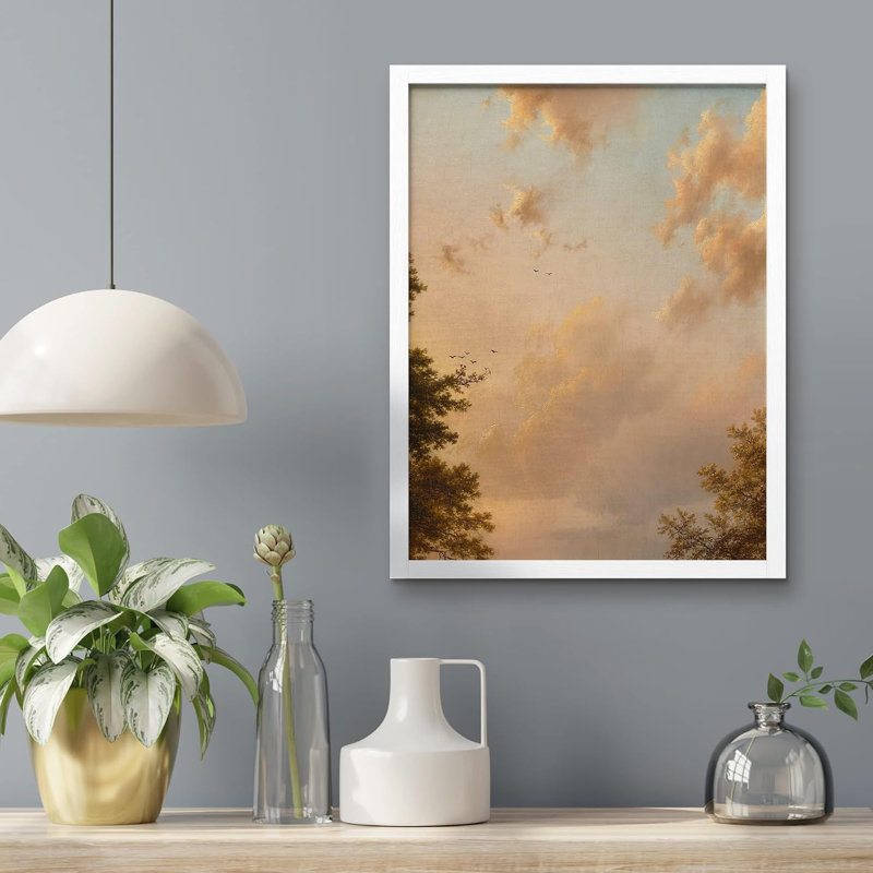 Automne, coucher de soleil, nuage, art mural, impressions botaniques, paysage naturel, salon, chambre à coucher, Blanc