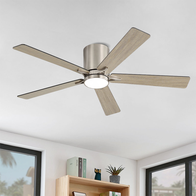 Ventilateur de plafond encastré à courant continu avec trousse d'éclairage et télécommande, Blanc, Blanc / Chêne