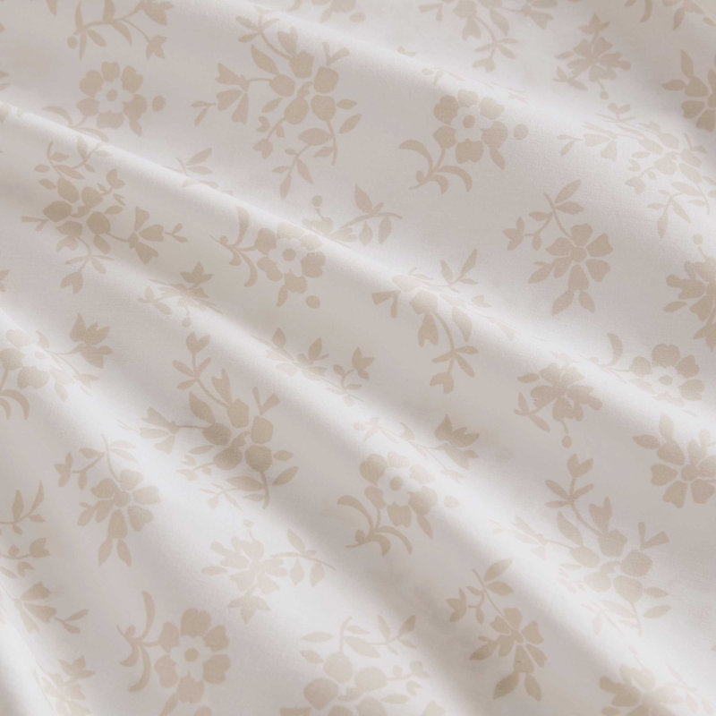 Martha Stewart Cotton Percale  Sheet Set, Queen Sheet Set with 2 Pillowcases, Francesca Stripe Beige