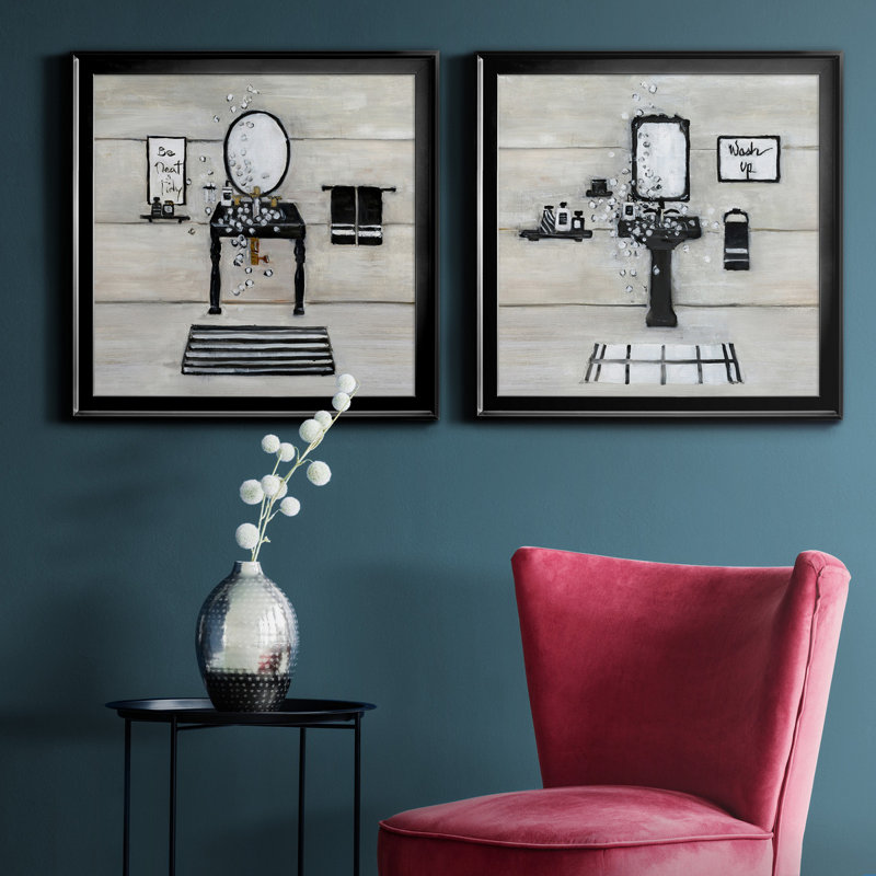 Neat and Tidy Bath - Ensemble de 2 peintures sur toile encadrées, H 30,5 po x l 61 po x P 1,5 po, Noir