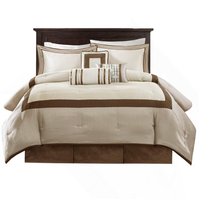 7 Piece Comforter Set Taupe/Brown Queen