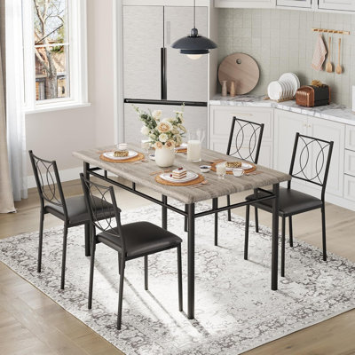 Ensemble de table de salle à manger pour 4 personnes, structure en bois avec chaises rembourrées, ensemble de 4 petites tables et chaises de cuisine, style maison de campagne et appartement