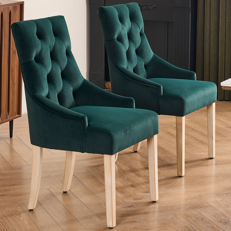 Wingback Upholstered Dining Chairs With, 19.3'' Seat Height Modern Dining Room Chairs With Tufted Button, Green Suede Velvet