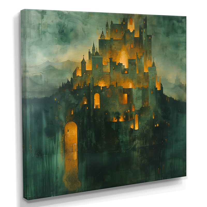 Art mural vert vert et jaune de la Forteresse majestueuse I, Toile tendue, H 30 po x l 30 po x P 1 po