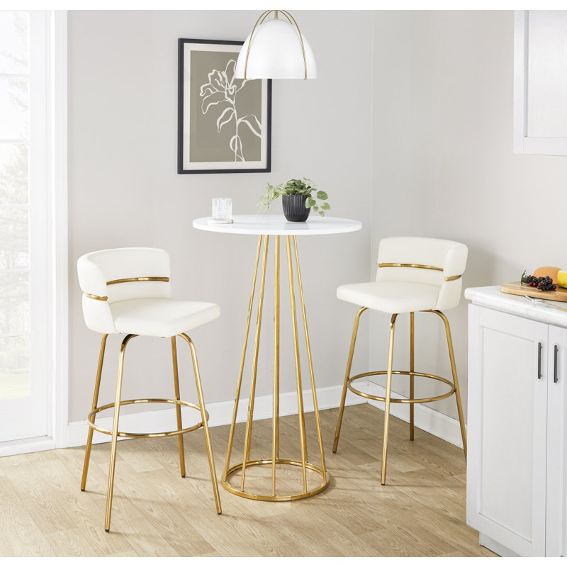 Tabourets de bar à hauteur fixe 30 po en similicuir avec repose-pieds rond Sone, Similicuir blanc / cadre doré