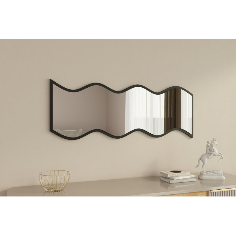 Wavy Wall Mounted Accent Mirror, Black
