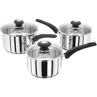 Supreme Vision 3pc Stainless Steel Sauce pan Set with Glass Lids,  Stainlees, 41 x 27 x 5.5 cm