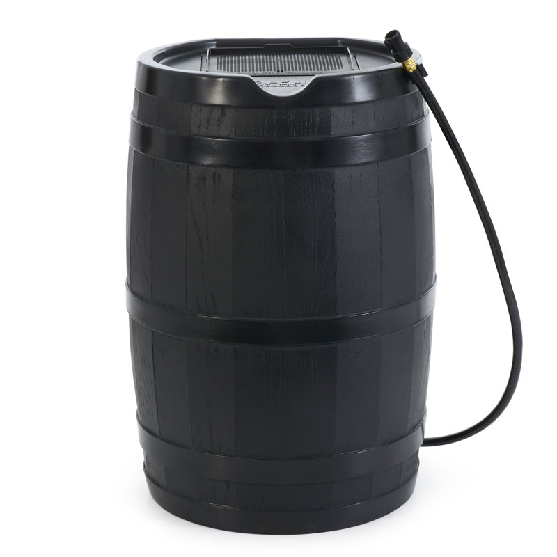 FCMP Outdoor 45 Gallon Outdoor Rain Water Catcher Barrel Container, Black