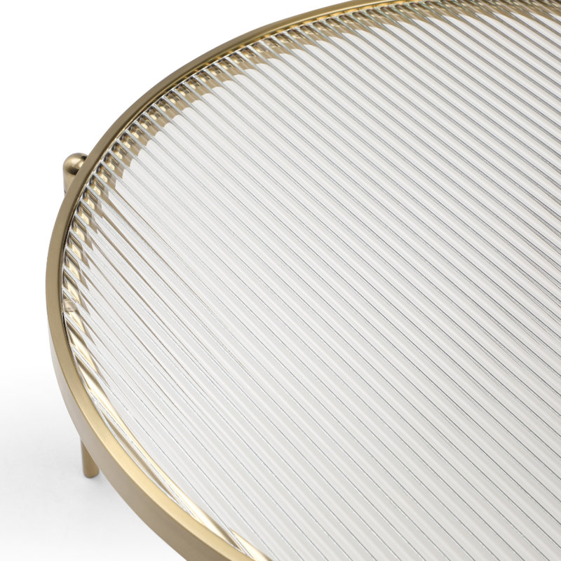 Stylish and Modern Addlie Nesting Fluted Glass Finished Metal Frame Round Coffee Table, Gold
